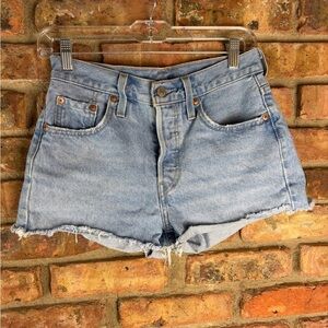 Levi’s 501 Distressed High Rise Denim Shorts Blue Button Fly Women’s Size 25